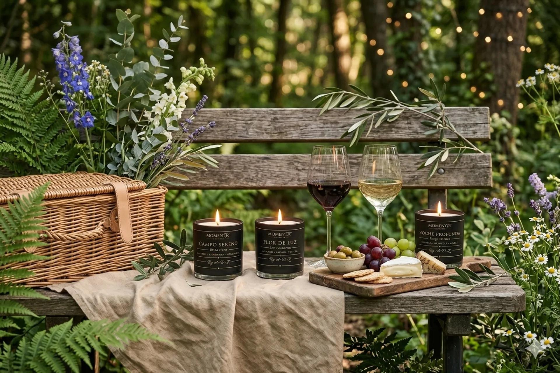 Velas aromáticas en entorno exterior